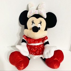Disney Talking Minnie Mouse Plush Toy Red Heart Dress and Shoes Iridescent Bow